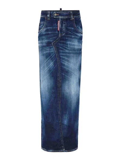 Dsquared2 Denim Maxi Skirt In Blue