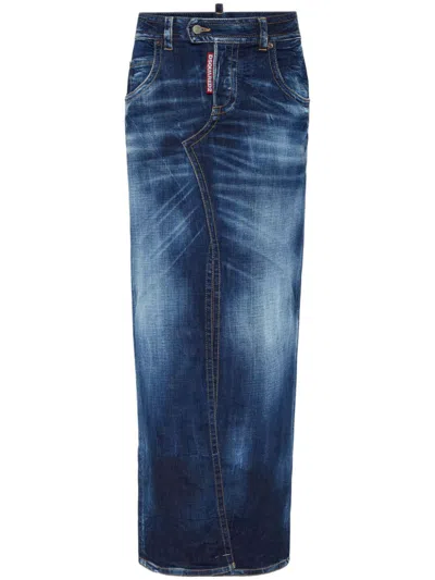 Dsquared2 Denim Maxi Skirt In Blue