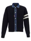 Dsquared2 Blue Cardigan With Denim Panels And Striped Details On The Sleeve In Wool And Cashmere Man