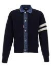 Dsquared2 Blue Cardigan With Denim Panels And Striped Details On The Sleeve In Wool And Cashmere Man