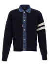 Dsquared2 Blue Cardigan With Denim Panels And Striped Details On The Sleeve In Wool And Cashmere Man In Blue