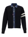 Dsquared2 Blue Cardigan With Denim Panels And Striped Details On The Sleeve In Wool And Cashmere Man In Blue