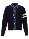 Dsquared2 Blue Cardigan With Denim Panels And Striped Details On The Sleeve In Wool And Cashmere Man In Blue