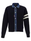 Dsquared2 Blue Cardigan With Denim Panels And Striped Details On The Sleeve In Wool And Cashmere Man In Blue