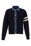 Dsquared2 Blue Cardigan With Denim Panels And Striped Details On The Sleeve In Wool And Cashmere Man In Blue