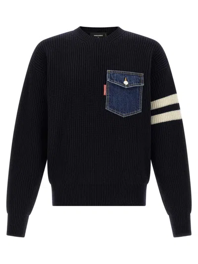 Dsquared2 Crew Neck Long Sleeve Sweater In Black