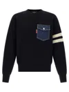 Dsquared2 Crew Neck Denim Pocket Sweater With Striped Sleeves In Black