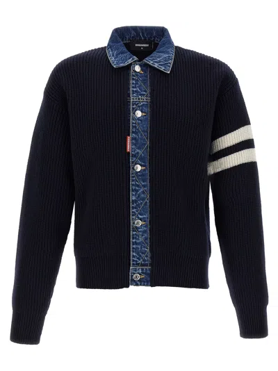 DSQUARED2 DENIM MIX SWEATERS AND CARDIGANS BLUE