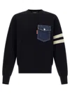 Dsquared2 Crew Neck Denim Pocket Sweater With Striped Sleeves In Black