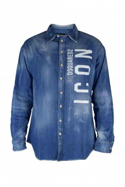 Dsquared2 Faded Blue Denim Shirt With Iconic Print