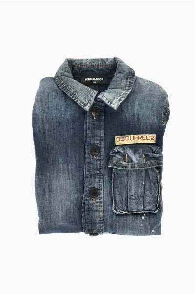 Dsquared2 Denim Shirt Dress With Pocket In Red