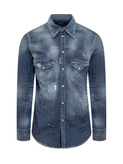 Dsquared2 Denim Shirt Fashion Western In Blue