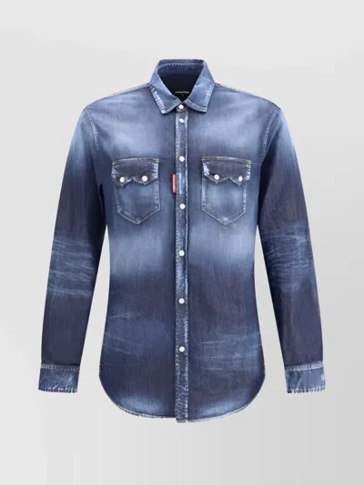 Dsquared2 Denim Shirt With Button-down Collar And Two Pockets In Blue