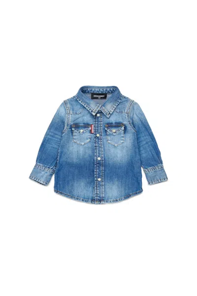 Dsquared2 Denim Shirt With Logo In Blue