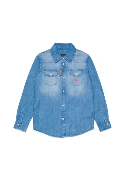 Dsquared2 Kids' Denim Shirt With Logo In Blue