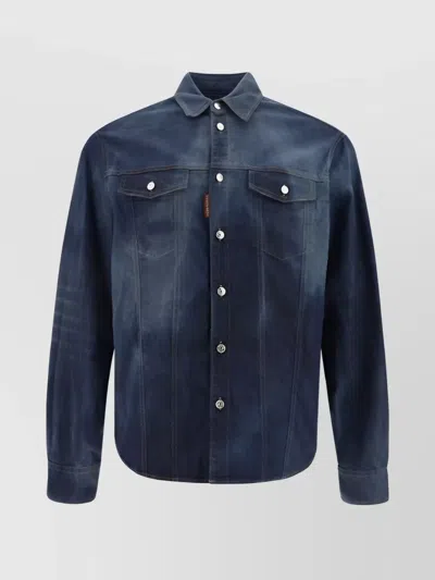 Dsquared2 Denim Shirt With Patch Pockets And Faded Wash In Blue