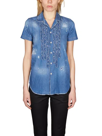 Dsquared2 Denim Shirt With Rouges In Blue