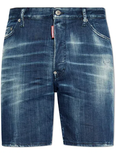 Dsquared2 Denim Shorts Blue With Five Pockets And Frayed Hem In Cotton Men