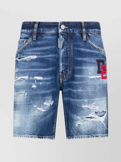 Dsquared2 Denim Shorts Ripped Detailing In Blue