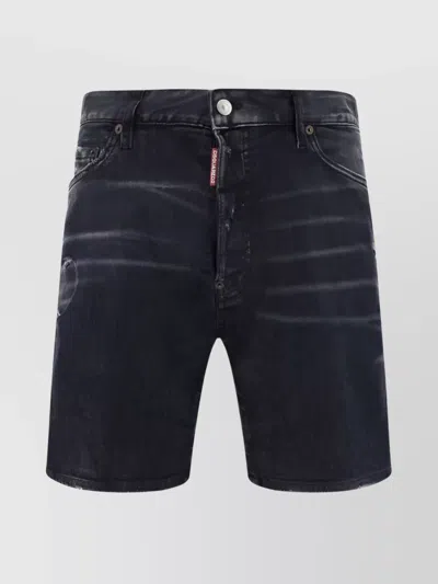 Dsquared2 Denim Shorts With Belt Loops And Distressed Finish In Blue