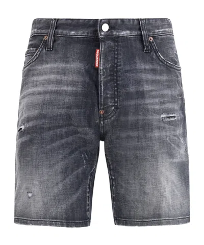 Dsquared2 Denim Shorts With Belt Loops In Gray