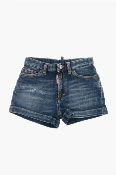 Dsquared2 Denim Shorts With Distressed Detail In Blue