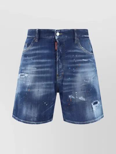 DSQUARED2 DENIM SHORTS WITH PATENT LEATHER EFFECT