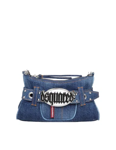 Dsquared2 Denim Shoulder Bag With Logo In Blue