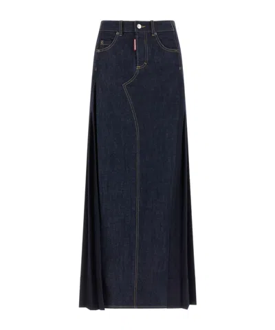 DSQUARED2 DENIM-INSERT PLEATED SKIRT