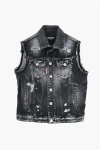 Dsquared2 Denim Sleeveless Jacket With Rhinestones