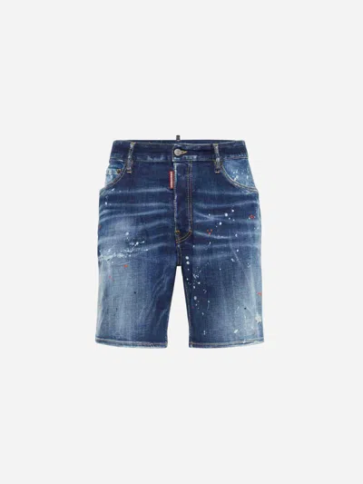 Dsquared2 Denim Splashed Bermuda Shorts In Denim Dark Blue