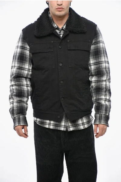 DSQUARED2 DENIM TEDDY OVERSHIRT WITH CHECK SLEEVES