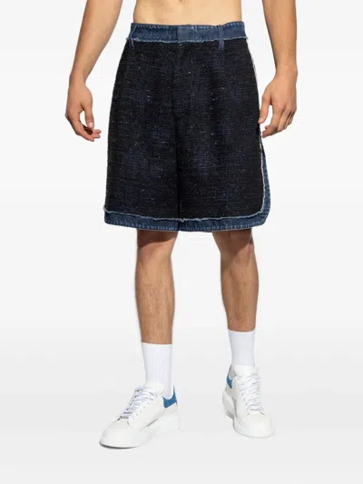 Dsquared2 Denim-trimmed Tweed Shorts In Blue