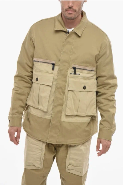 Dsquared2 Denim Utility Jacket With Quilted Lining In Beige