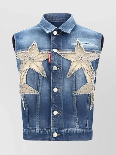 Dsquared2 Denim Vest With Floral Cut-out Detailing In Brown