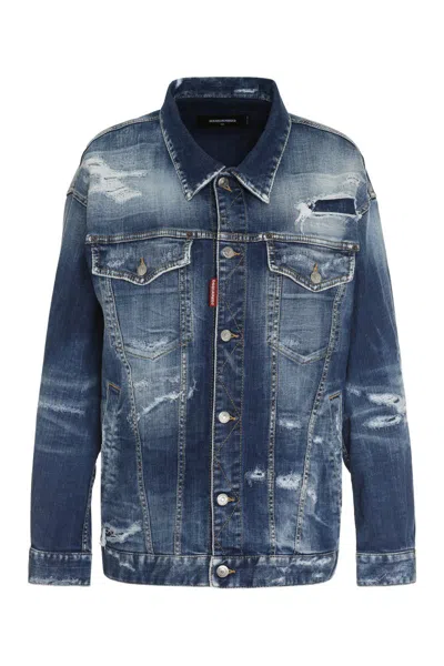 Dsquared2 Destroyed Denim Jacket In Navy