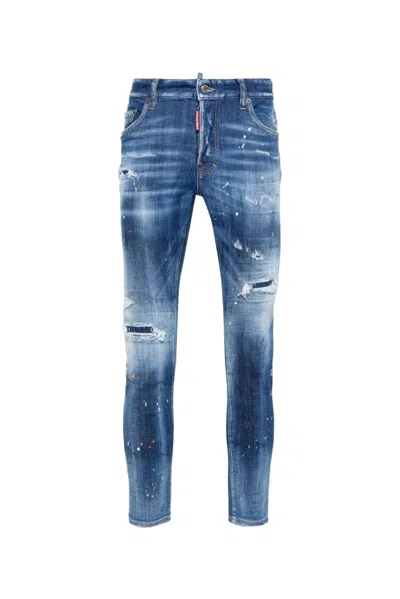 Dsquared2 Destroyed Effect Slim Jeans In Blue
