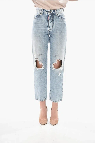 Dsquared2 Destroyed Jeans Boston Straight-leg With 18cm Print