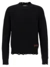 Dsquared2 Textured Knit Sweater With Raw Hem And Distressed Detailing In Black