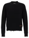 Dsquared2 Textured Knit Sweater With Raw Hem And Distressed Detailing In Black
