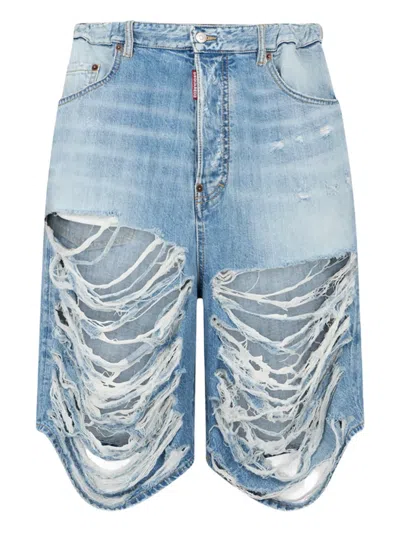 Dsquared2 Destroyed Wash Surfer Shorts In Blue