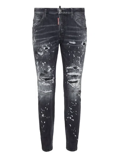 Dsquared2 Diamond Skater Paint-splatter Distressed Jeans In Gray