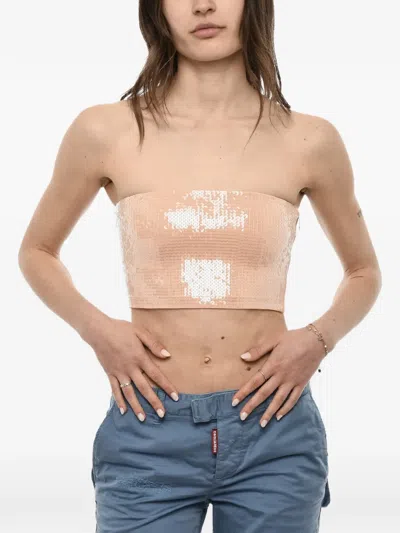 Dsquared2 Disco Sequin-embellished Strapless Crop Top In Neutral