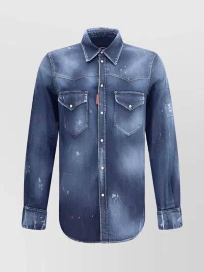 Dsquared2 Distinctive Denim Western Shirt With Vintage Style In Blue