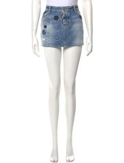 Pre-owned Dsquared2 Distressed Accents Mini Skirt In Blue