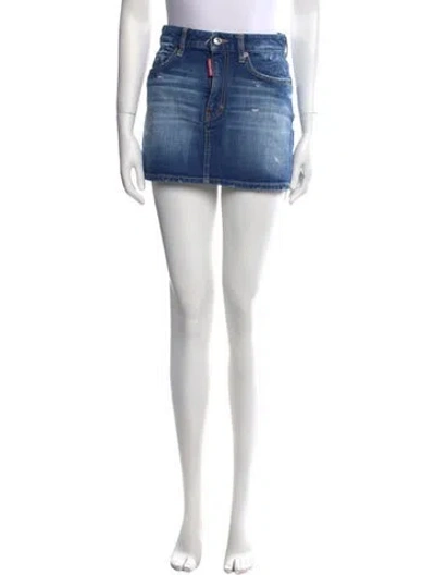 Pre-owned Dsquared2 Distressed Accents Mini Skirt In Blue
