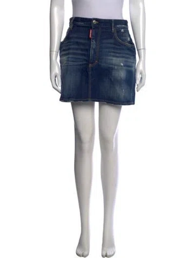 Pre-owned Dsquared2 Distressed Accents Mini Skirt In Blue