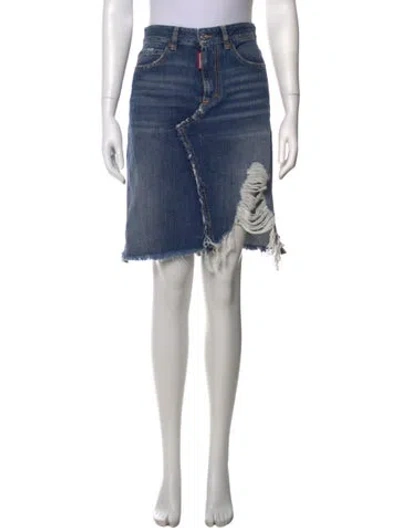 Pre-owned Dsquared2 Distressed Accents Mini Skirt In Blue
