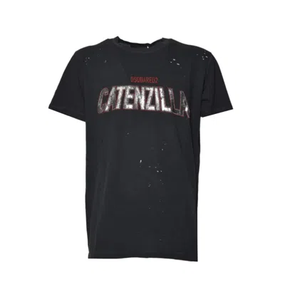 Dsquared2 Distressed Black Graphic T-shirt With Textured Design