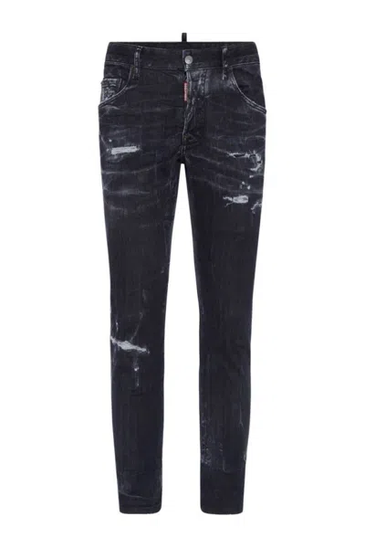 Dsquared2 Distressed Black Jeans With Tailored Fit In Blue